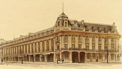 Obraz premium Historic building with elegant architecture in a bustling city setting during daytime