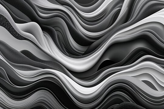 Sleek Grainy Monochrome Waves in Dynamic Fluid Abstract Background - Elegant Luxurious Retro Poster Creations