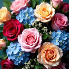 Fototapeta premium Exotic flower mix of roses hydrangea and ranunculus , rose, ranunculus