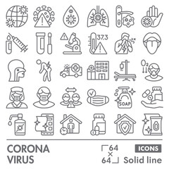 Fototapeta premium Corona virus symbols collection or sketches. coronavirus theme icons in linear style signs for web and app. Vector graphics isolated on white background.