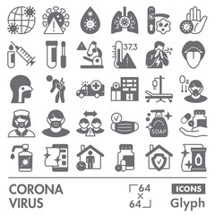 Corona virus symbols collection or sketches. coronavirus theme icons in glyph style signs for web and app. Vector graphics isolated on white background.