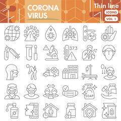Corona virus symbols collection or sketches. coronavirus bar theme icons in thin line style signs for web and app. Vector graphics isolated on white background.
