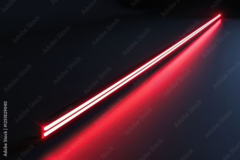 Poster red horizontal speed light line on black background with neon glow motion effect