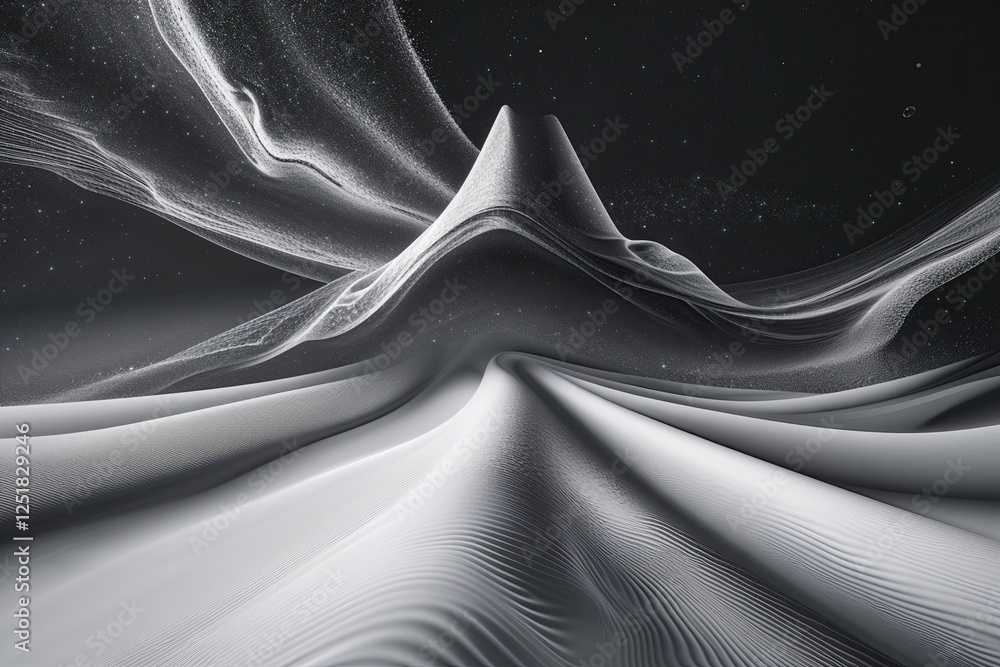 Poster nuanced textured noise canvas black-and-white abstract liquid drift with prism wave gradient for mod