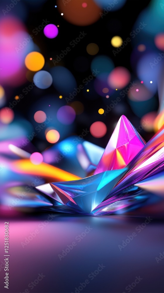 Poster abstract colorful crystal structure with bokeh lights.