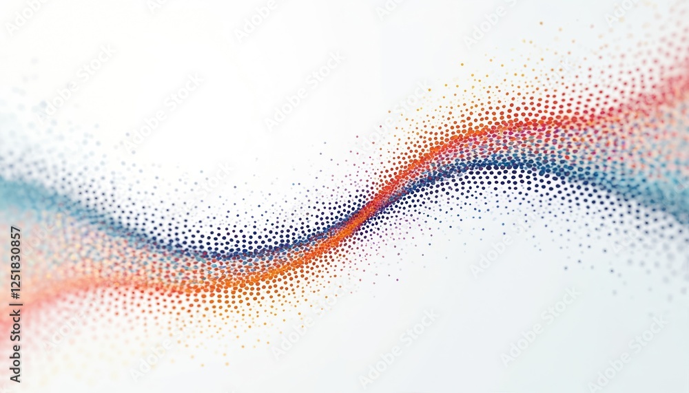 Poster abstract dots form smooth wave motion across white space. rainbow colors blend in blurred modern pat