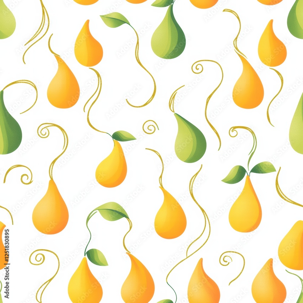 Poster bright and colorful pattern of pear shapes with green leaves on a clean white background in a decora