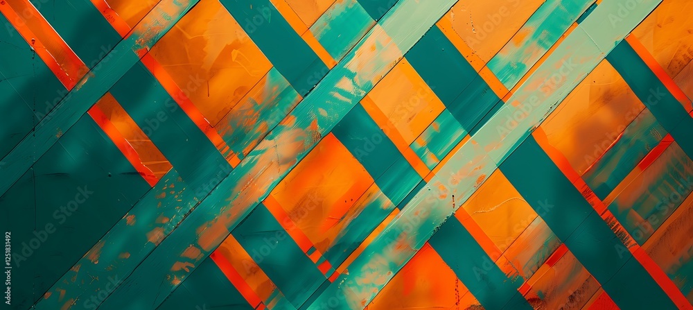 Poster vibrant backdrop featuring green and orange diagonal stripes with a bold and dynamic geometric patte