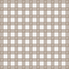 Seamless Heart pattern in cartoon style. Cute trendy design. Vector funky illustration. Checkered background with pink heart.