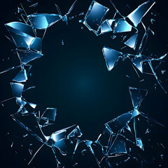 illustration of broken glass. dark blue background. a lot of trash and fragments. background for banner. glass texture