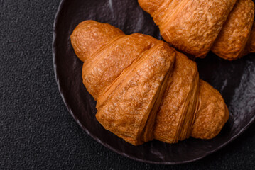 Sweet crispy croissants with chocolate filling