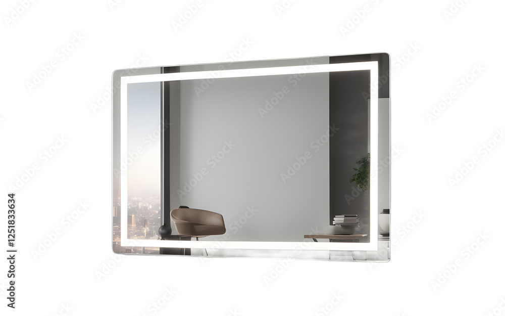 Poster A modern smart mirror with a built-in LED light on a empty plain background