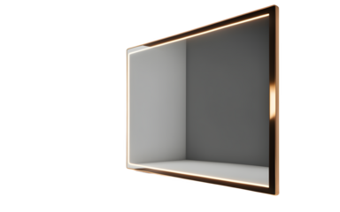 A modern smart mirror with a built-in LED light on a empty plain background