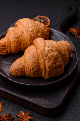Sweet crispy croissants with chocolate filling