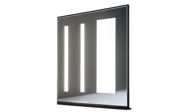 A modern smart mirror with a built-in LED light on a empty plain background