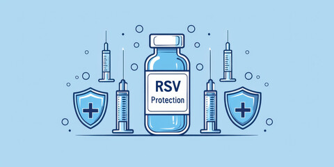 Raising awareness RSV protection vaccination campaigns in healthcare facilities through informative infographics, illustration flat design