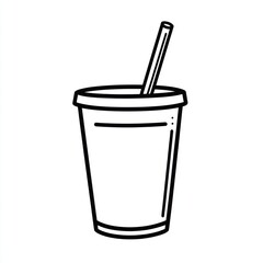 Simple Paper Cup with Straw, Outline Style