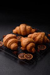 Sweet crispy croissants with chocolate filling