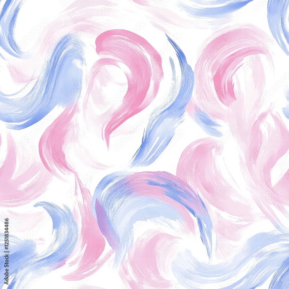 Poster colorful abstract swirl pattern with soft pink and blue brush strokes on a white background in a con