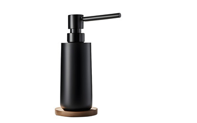 A sleek black soap dispenser with a matte finish on a empty plain background