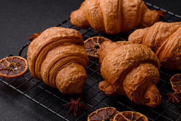 Sweet crispy croissants with chocolate filling