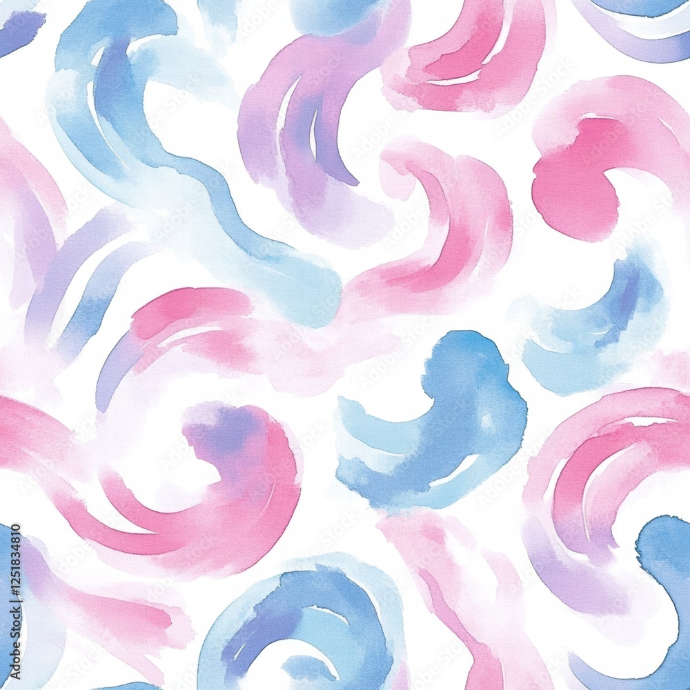 Aufkleber abstract watercolor pattern with soft swirls in pink and blue tones on a white background throughout