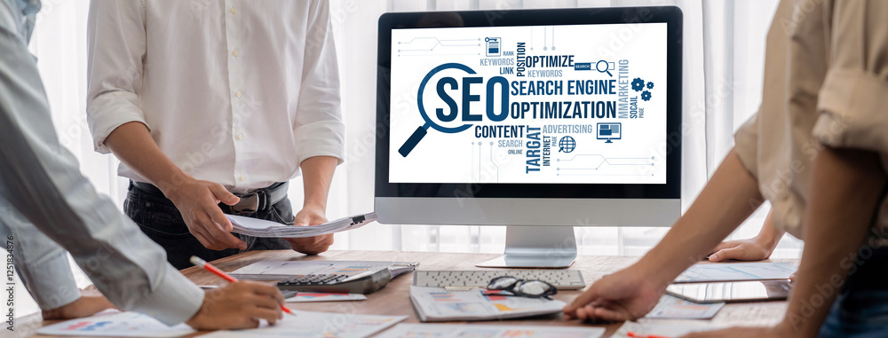 Leinwandbilder seo search engine optimization for brisk e-commerce and online retail business showing on computer s