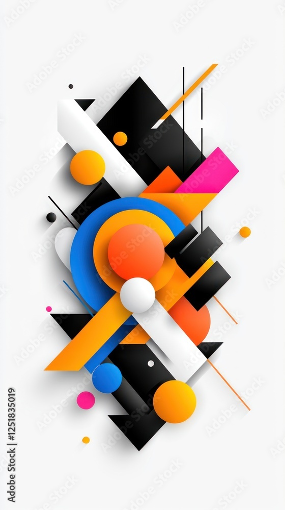 Poster abstract geometric shapes in vibrant colors, creating a dynamic and modern composition.