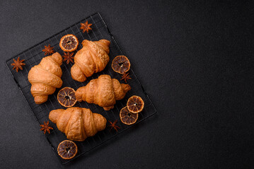 Sweet crispy croissants with chocolate filling