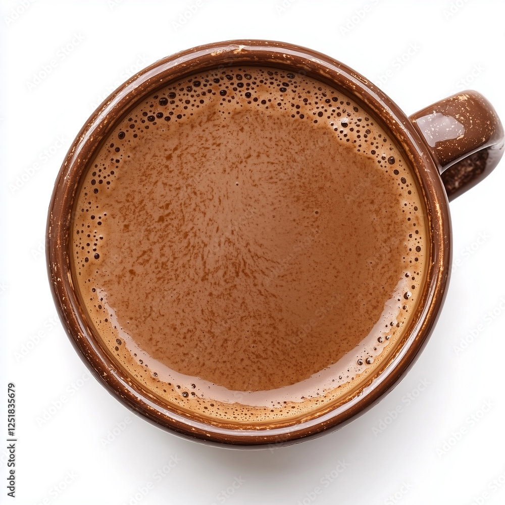 Poster Top view of Hot chocolate, isolated on white, photorealistic drink