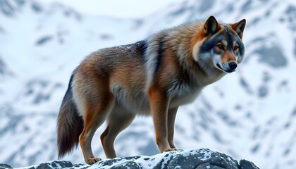Fototapeta premium a wolf standing on top of a snow covered mountain