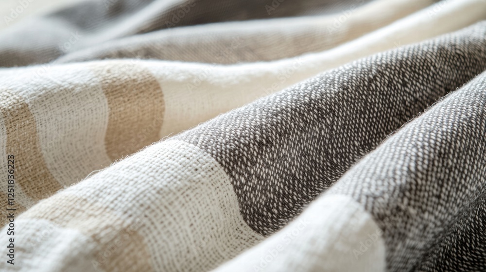 Poster soft woven fabric in neutral colors lay gently on a surface showing texture and pattern detail in na