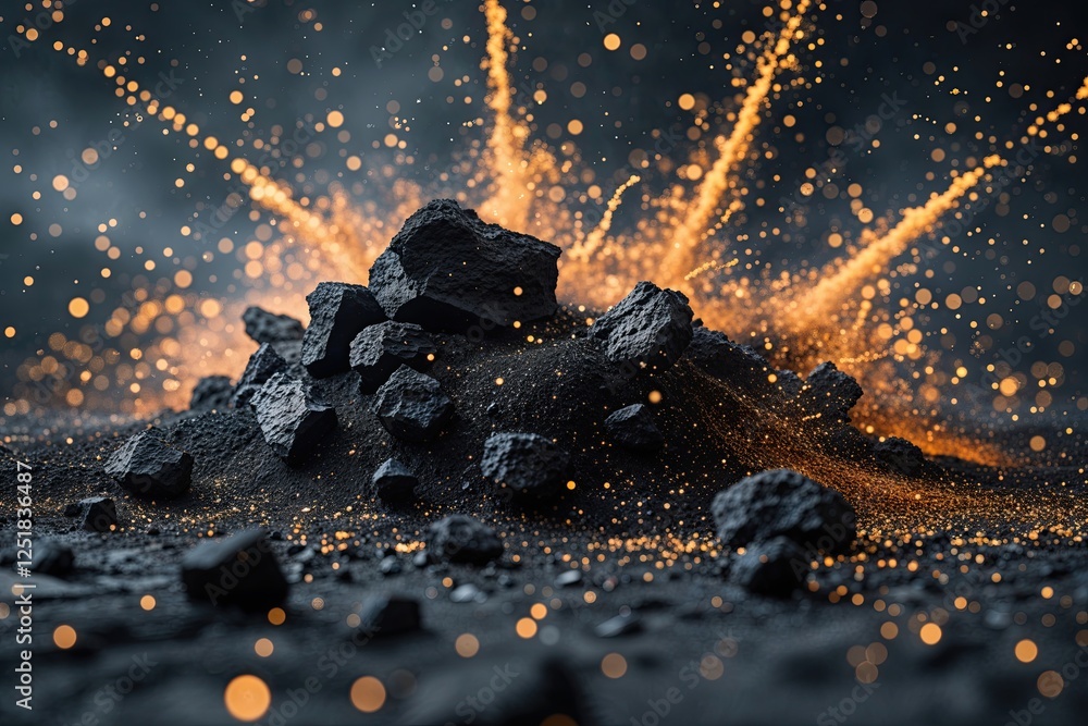 Poster onyx dust explosion background with abstract textures and particle effects