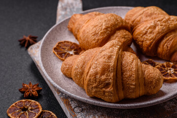 Sweet crispy croissants with chocolate filling