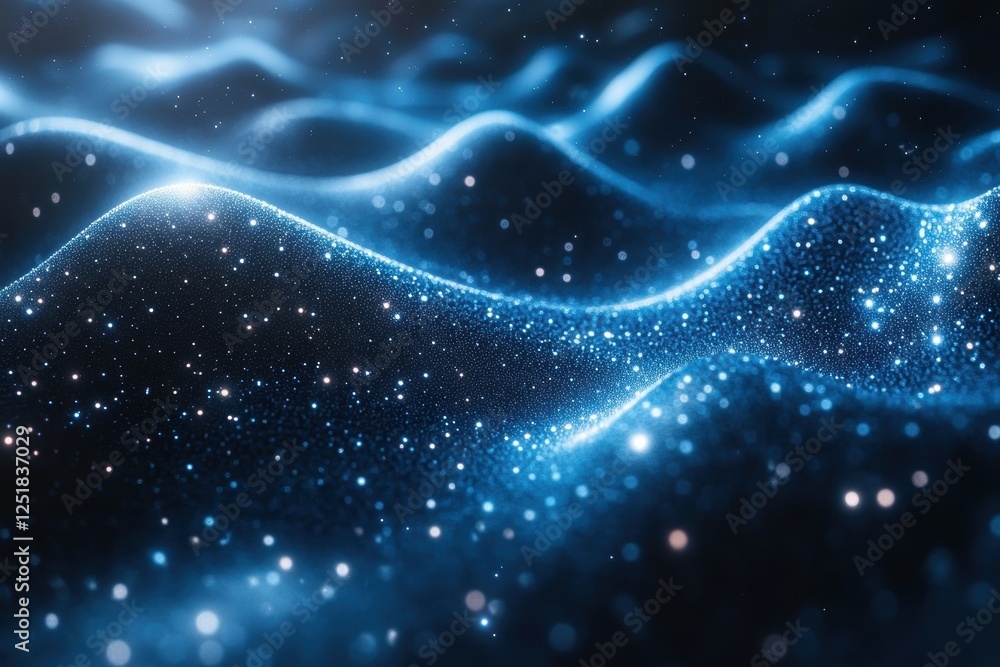 Poster abstract representation of shimmering waves in a cosmic environment.