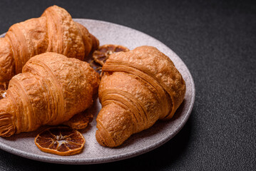 Sweet crispy croissants with chocolate filling