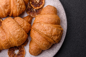 Sweet crispy croissants with chocolate filling