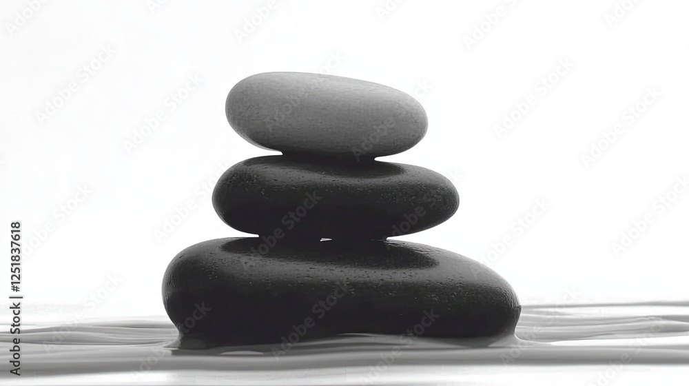 Poster harmony of nature through thoughtfully stacked smooth stones on a tranquil surface
