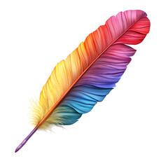 Colorful Fluffy 3D Cartoon Feather Quill Pen Isolated on Transparent Background