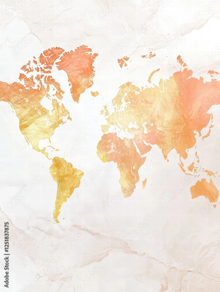 Poster artistic world map design with warm tones on a textured background. generative ai