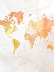 Artistic world map design with warm tones on a textured background. Generative AI