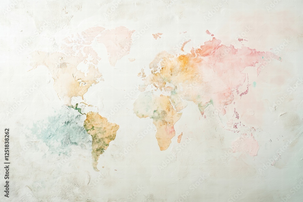 Aufkleber world map design in soft pastel colors on a light background highlighting geographical regions and g