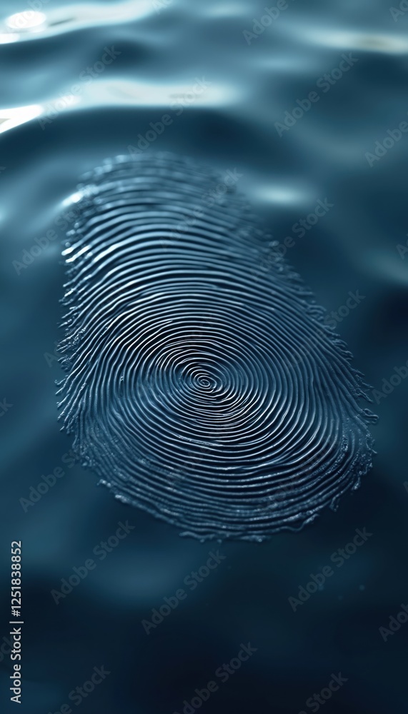 Leinwandbilder macro shot of fingerprint lying on water surface. generative ai abstract design represents identity,