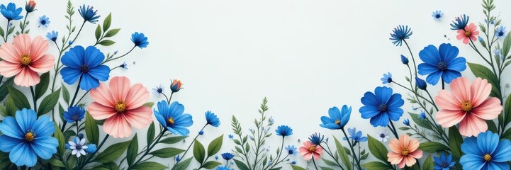 Blue floral picnic tablecloth, delicate wildflowers, food, style, pattern