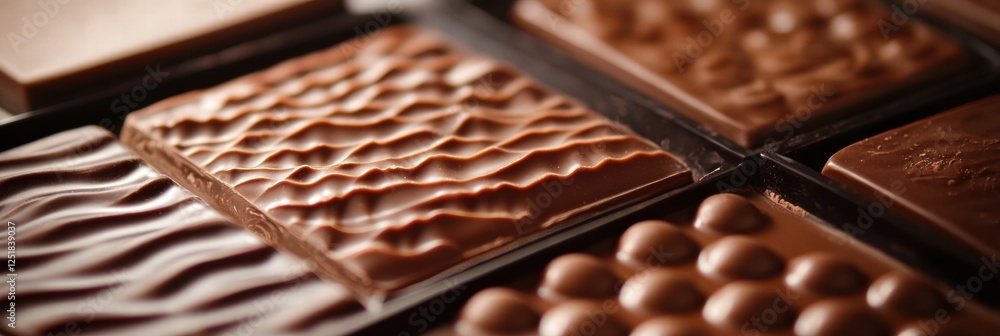 Aufkleber artisan chocolate bars with unique textures displayed in a dark tray. generative ai