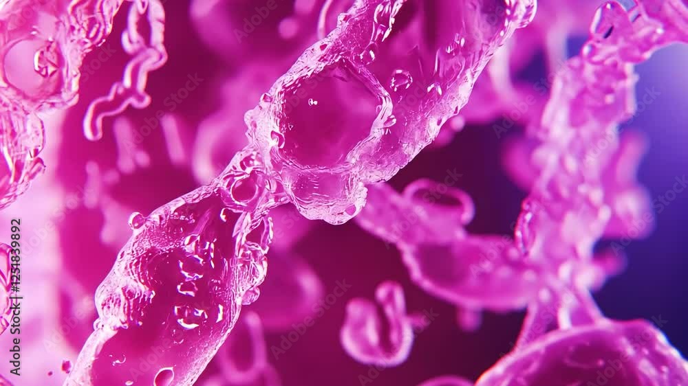 Poster microscopic view of cellular structures displaying vibrant purple hues in a scientific investigation