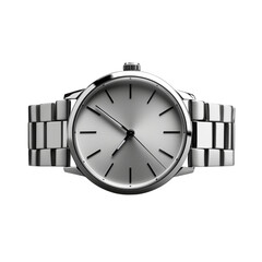 Simple Elegant Silver-Tone Watch with Black Dial Isolated on Transparent Background