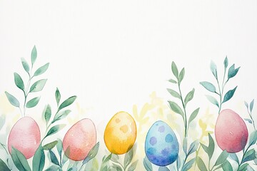 Colorful easter eggs surrounded by lush greenery in a vibrant spring setting