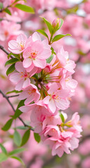 Fototapeta premium Pink Blossom Delights: A vibrant close-up of delicate pink cherry blossoms in full bloom, showcasing the beauty and fragility of springtime.