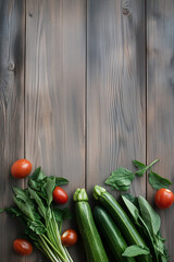 Top View of Fresh Vegetables on Rustic Wooden Background with Copy Space
